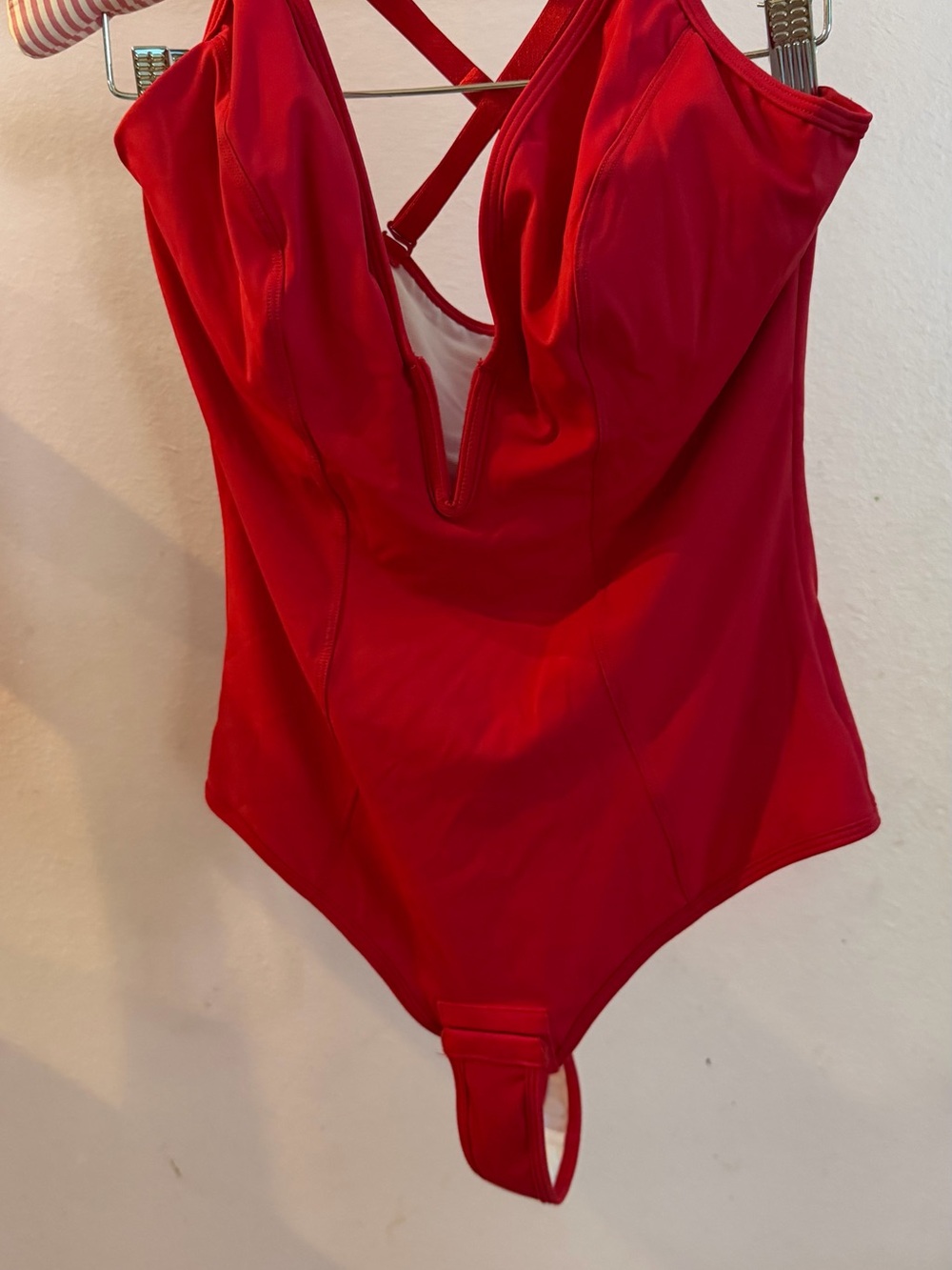 Girls' Red One-Piece Bodysuit with V-Neck and Crisscross Back